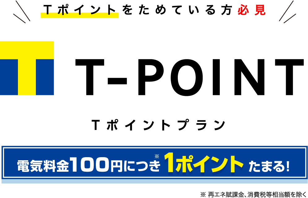 Tポイントカードをお使いの方にTポイントプラン。100円で1ポイントたまる！