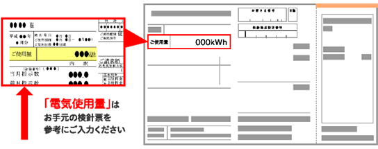 「電気使用量」はお手元の検針票を参考にご入力ください
